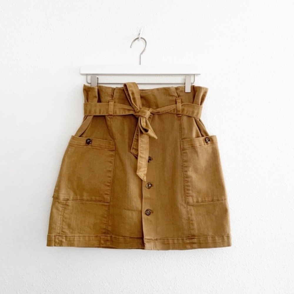 Free People Paperbag High Waist Belted Khaki Skirt